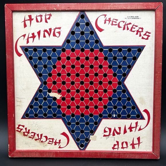 VTG Hop Ching Checkers Wood Frame Game Board J PRESSMAN Game Room Decor Wall Art - Picture 1 of 7